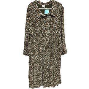 New Hayden Olive‎ Green Floral Print Button Front Midi Dress Sz 3XL Peasant Boho